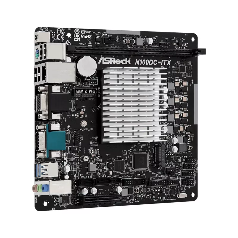 ASRock N100DC-ITX - Intel Quad-Core Processor N100 (līdz 3,4 GHz) DDR4 - 2 SATA3, atbalsta Intel Turbo Boost tehnoloģiju Mini ITX (280) mātesplates