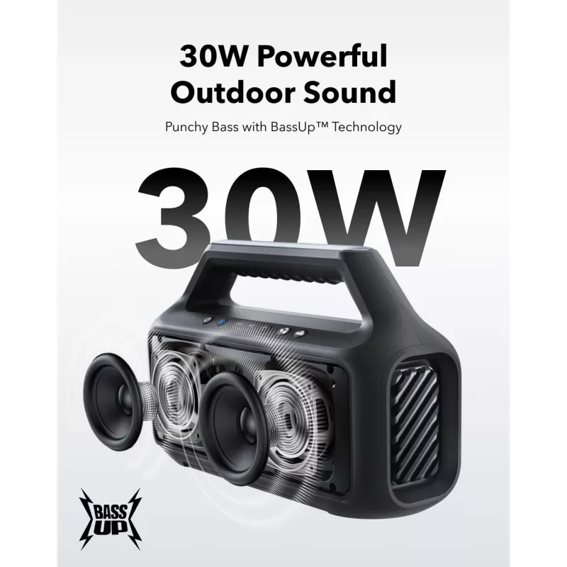 Stereo pārnēsājamais skaļrunis Anker Soundcore Boom 2 SE — 2.0 kanāli, 30 W RMS, bezvadu, melns