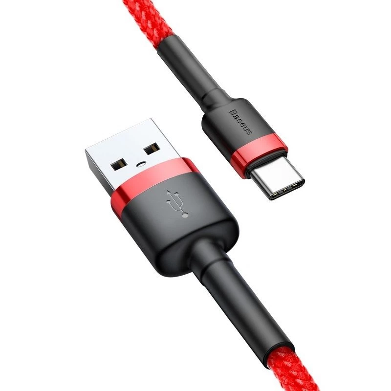 USB 2.0 A uz USB-C vads Baseus CATKLF-B09 1 m QC3.0 neilona pīta sarkana, ātra uzlāde un datu sinhronizācija