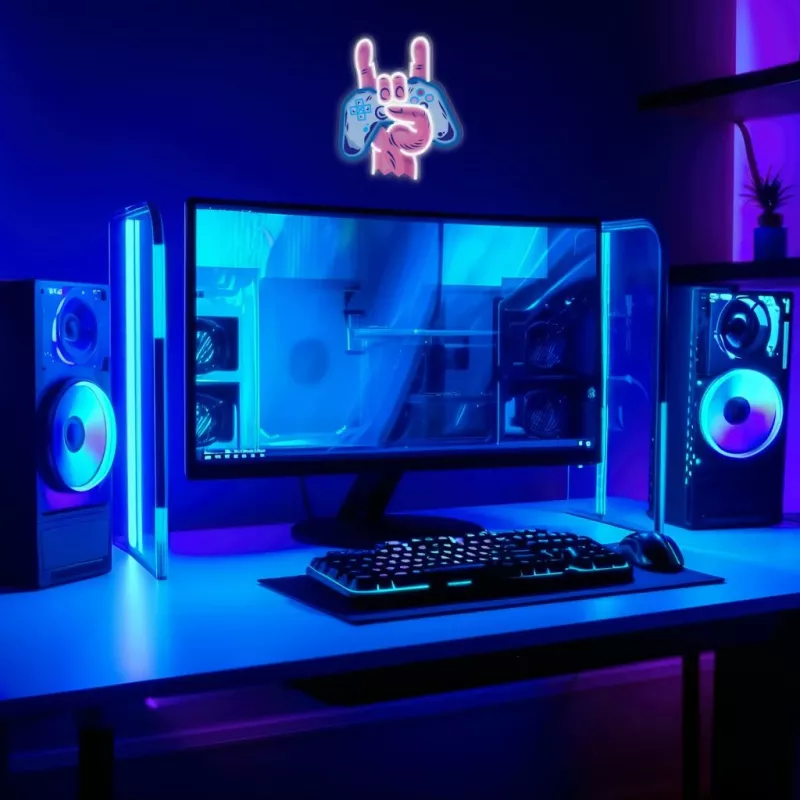 Neon Lights MANTA SNL109MT Hand with Gamepad neona izkārtne, dekoratīvs LED apgaismojums spēļu iekārtojumam