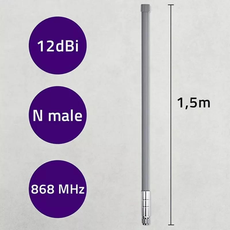 Āra LoRa antena QOLTEC 12 dBi 868 MHz, 1,5 m kabelis