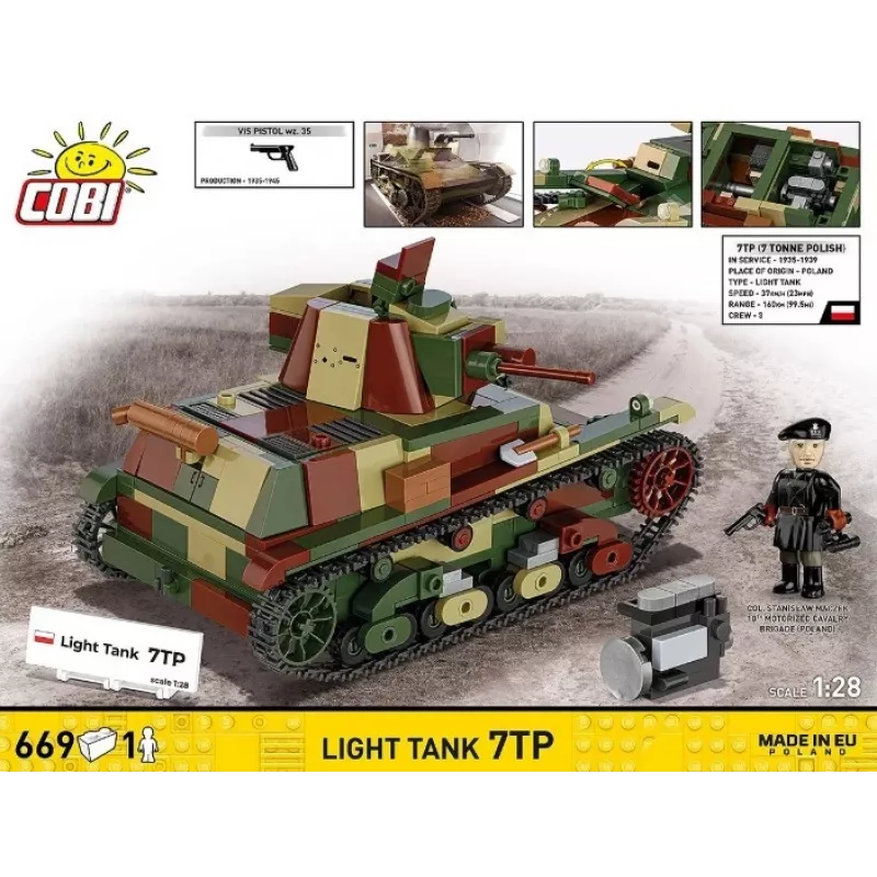 Cobi Building Blocks Light Tank 7TP modelis, 669 detaļas, COBI-2661
