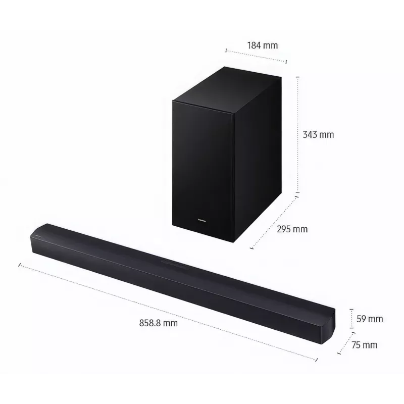 Soundbar Samsung HW-B450F/EN 2.1‑ch Bluetooth ar bezvadu zemfrekvences skaļruni, 300 W RMS, Dolby Audio, ARC