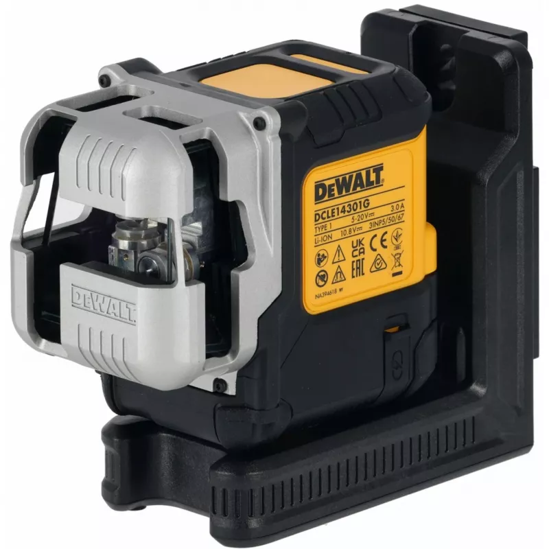 Bezvada daudzlīniju lāzers DeWalt DCLE14301GB 3×180° krustlīnija, 18V, zaļas līnijas, integrēts Powerstack Li-Ion akumulators