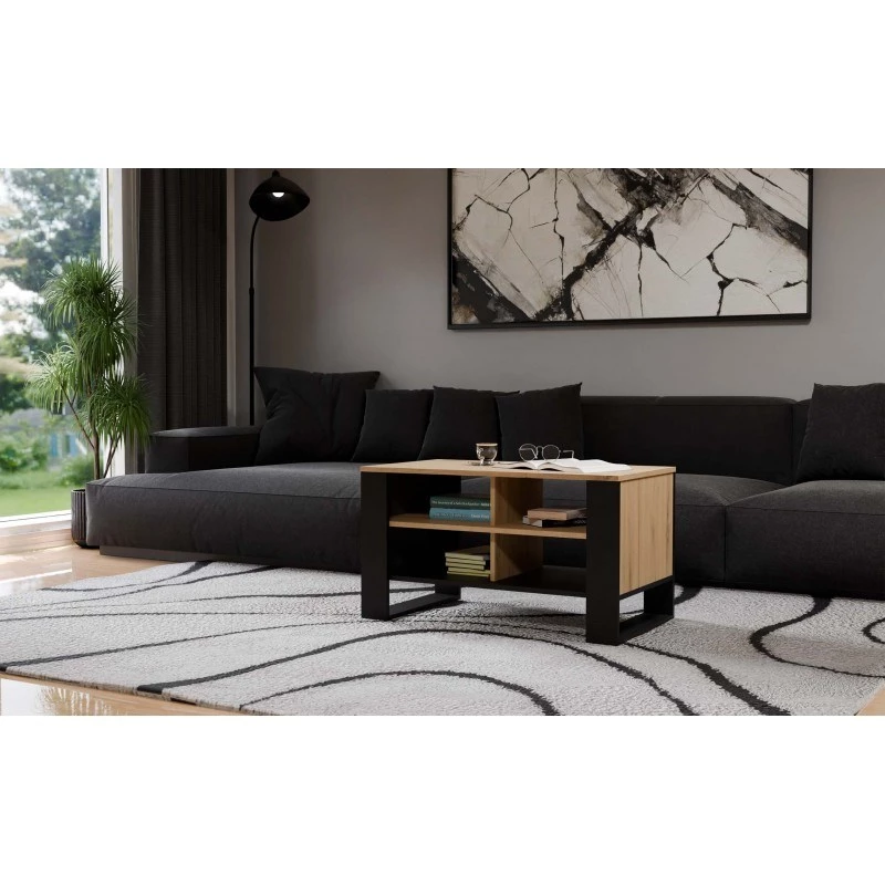 Topeshop STOLIK KAWOWY ŁAWA MODERN 4P Dąb Artisan Czerń kafijas galdiņa virsma