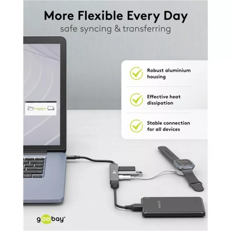 Goobay Slim 4 portu USB centrmezgls, USB-C™ uz USB-C™/USB-A, USB 3.2 (74459)