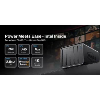 Tīkla pievienotā krātuve TERRAMASTER F4-425 NAS ar Intel Celeron N5095 četrkodolu 2GHz, 4GB DDR4