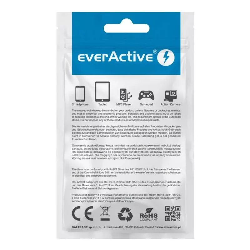 everActive kabelis USB Lightning 1m - Balts, silikons, ātrā uzlāde, 2,4A - CBS-1IW