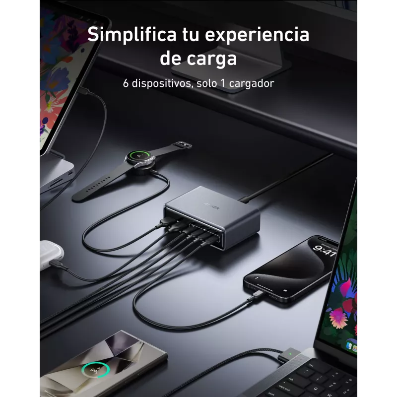 Lādētājs GeNPrime 200W GaN 4xUSB-C 2xUSB-A Melns