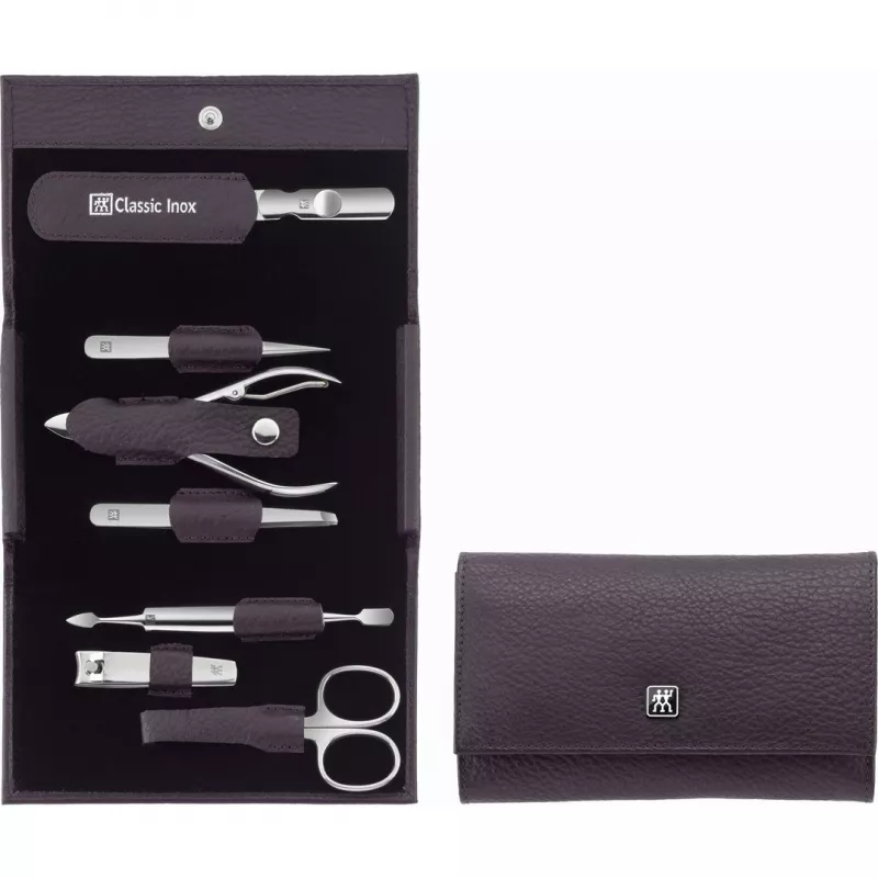 ZWILLING Classic nerūsējošā tērauda 97646-008-0 ceļojumu manikīra komplekts, violetais maciņš, 7 priekšmeti
