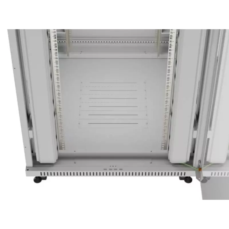Rack cabinet LANBERG FF01-8047-12SL 47U 800x1000 mm pelēks ar priekšējām un aizmugurējām stikla durvīm un LCD paneļa vietu