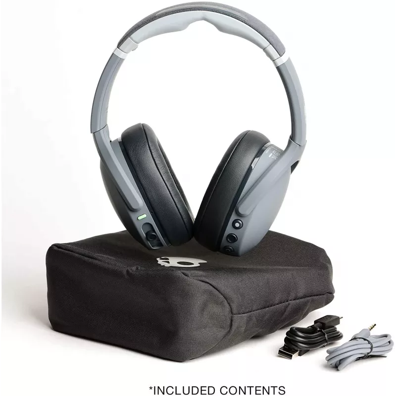 Austiņas Skullcandy Crusher Evo — vadu un Bluetooth, pelēkas, 40 h atskaņošana, USB-C, AUX, salokāmas