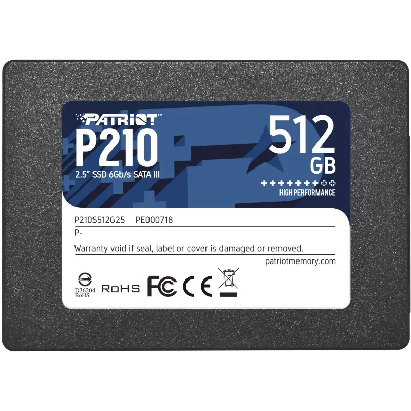 2,5 collu SATA III SSD PATRIOT P210 512 GB — 500 MB/s lasīšana, 400 MB/s rakstīšana