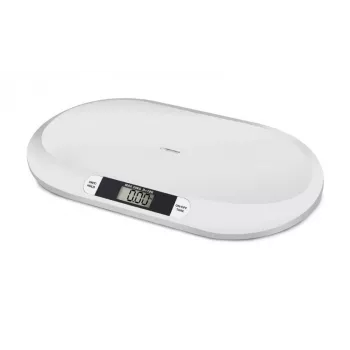 Elektroniskie zīdaiņu svari ESPERANZA EBS019 — ietilpība 0,03–20 kg, iedaļa 0,01 kg, liels 60×25 mm LCD, balts