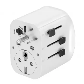 Ceļojumu adapteris GEMBIRD TPA-EU2A1C15-01-W — 15 W, E tipa kontaktdakša, 2× USB-A + 1× USB-C, 100–250 V