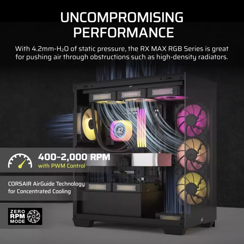 Corsair iCUE LINK RX120 MAX ARGB 120mm korpusa ventilatori 3 gab. komplekts Melns