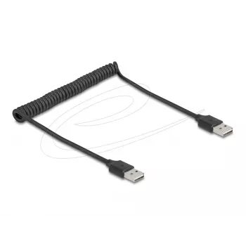 Spirālveida kabelis DeLOCK EASY-USB 2.0 Type-A vīr. – Type-A vīr. 0,5m līdz 0,8m melns