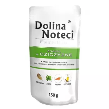 Mitrā suņu barība Dolina Noteci Beef Adult paciņa 150 g, olbaltumvielas 11%, tauki 6,5%, mitrums 76,5%