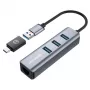 GRAUGEAR USB centrmezgls G-HUB31L-A — USB 3.2 Gen 1 Type-A resursdators, 3x USB 3.2 Gen 1 Type-A pieslēgvietas + RJ-45, 5000 Mbit/s