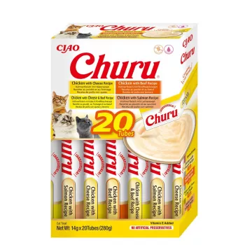 Kaķu gardumi INABA Churu Variety Box — vista un liellopu gaļa, 20 x 14 g tūbiņas