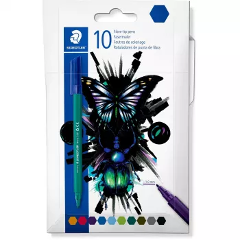 Fineliner pildspalvas Staedtler 326 C10 E1, ultra smalks 1 mm uzgalis, dažādas krāsas, 10 gab. iepakojumā