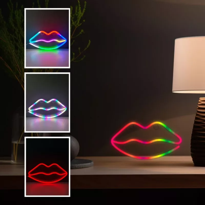 Neona gaismas MANTA SNL61RGB LIPS RGB krāsu mainoša dekoratīvā zīme, modelis SNL61RGB