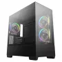 PC Midi Tower DeepCool CG380 3F — Melna, 235×437×451 mm, 2x120 mm sānu + 1x120 mm aizmugurējie ventilatori, apakšējais barošanas bloks, 2,5 collu/3,5 collu HDD