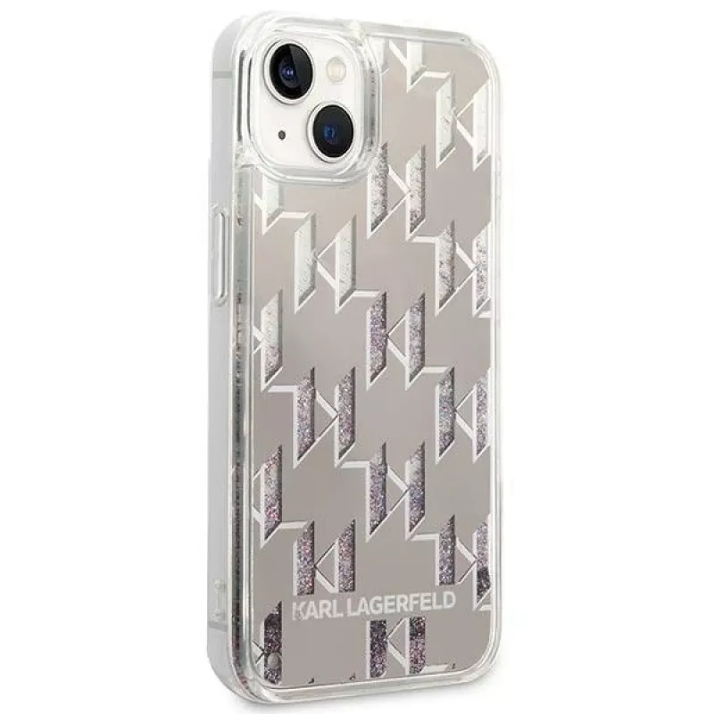 Karl Lagerfeld KLHCP14MLMNMS iPhone 14 Plus 6.7 cietais maciņš sudraba / sudraba Liquid Glitter Monogram