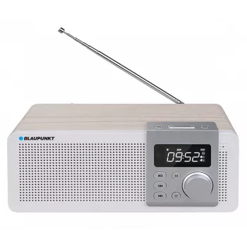 Portatīvais radio BLAUPUNKT PP14BT ar Bluetooth, MP3, MicroSD, USB un modinātāju — 6 W, baterija/maiņstrāva, 230×118×90 mm