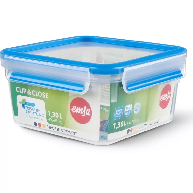 Pārtikas uzglabāšanas trauks EMSA Clip&Close 1,3 L kvadrātveida hermētisks, bez BPA, modelis 3110600387