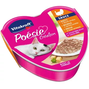 Slapjā kaķu barība Vitakraft POESIE CREATION tītara un siera garšā, 85 g paplāte, pieaugušiem kaķiem, olbaltumvielas 8%, tauki 5%