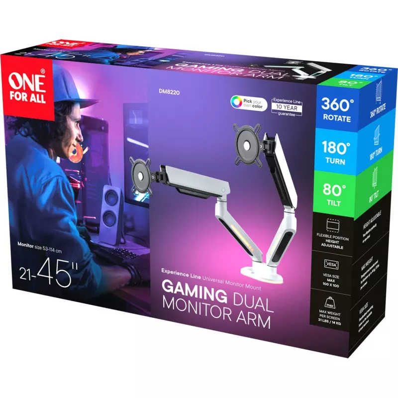 Universāls spēļu divu monitoru kronšteins (DM8220), monitora stiprinājums balts, RGB
