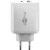USB-C Dual-Fast lādētājs, PD, GaN, 65 vati (balts, 1x USB-C, 1x USB-A, Power Delivery)