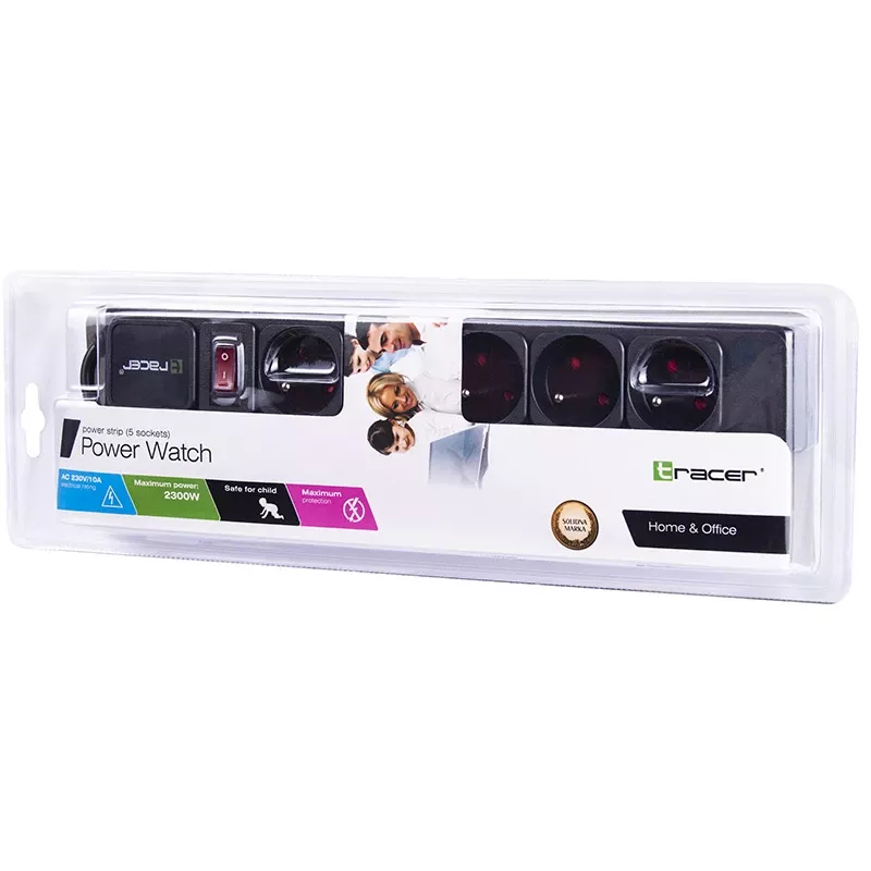Tracer PowerGear melns 5 maiņstrāvas kontaktligzdas 1,5 m 2300 W