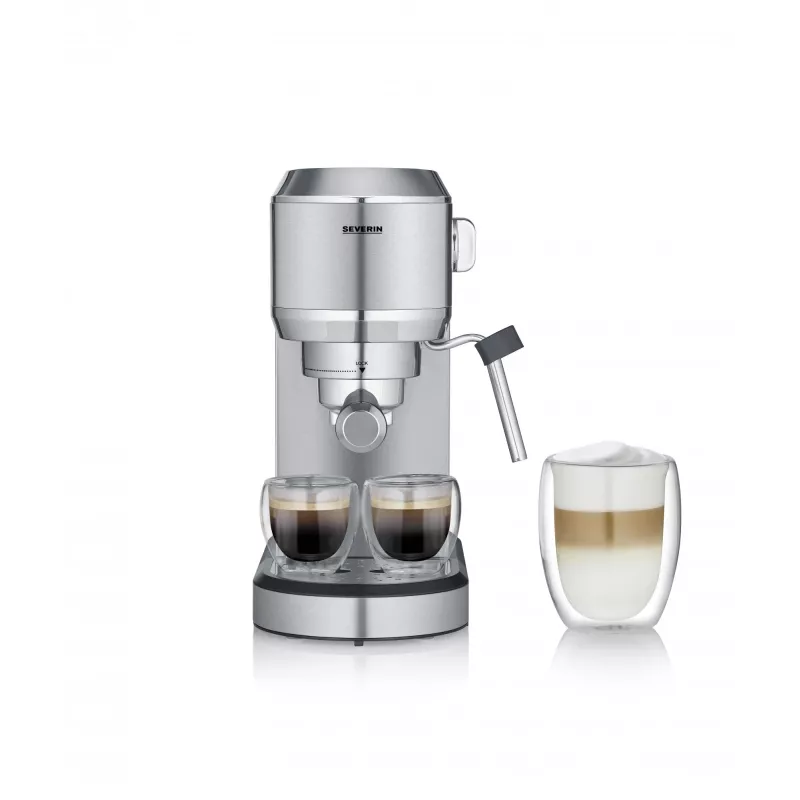 Espresso automāts SEVERIN Newspresa KA 5997 — pusautomātisks, 1 L ūdens tvertne, 1350 W, maltas kafijas iepilde, melns/matēts tērauds/hroms