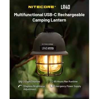 Ar USB darbināms nometnes laterna Nitecore LR40 100 lm olīvu krāsā
