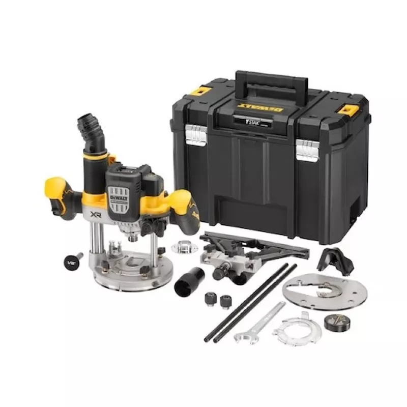 Plunge Router DeWalt DCW620NT-XJ, bezsuku akumulatora, 18V, 1600W jauda, 11–23k RPM, 12,7 mm patrona, putekļu izvads, LED, 3,6 kg, futrālis