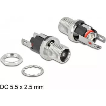 Savienotājs DC 5.5 x 2.5 mm iekšējā vītne, montāža panelī, lodēšanas versija DeLOCK 90057