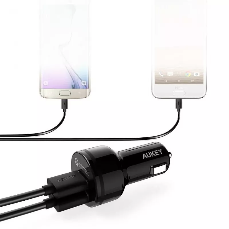 CC-T8 ātrās uzlādes auto lādētājs 2xUSB 3.0 6A 36W + micro USB kabelis 1m