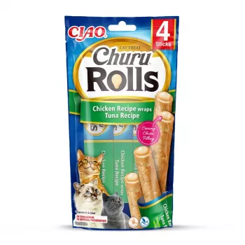 INABA Churu Rolls ar vistas garšu, ietīts tunča garšā - kaķu kārums - 4 x 10 g