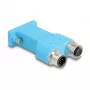 DELOCK D-Sub 9 sievišķā uz 2× M12 5‑kontaktu A‑kodēts CAN kopnes sadalītājs 180° zils