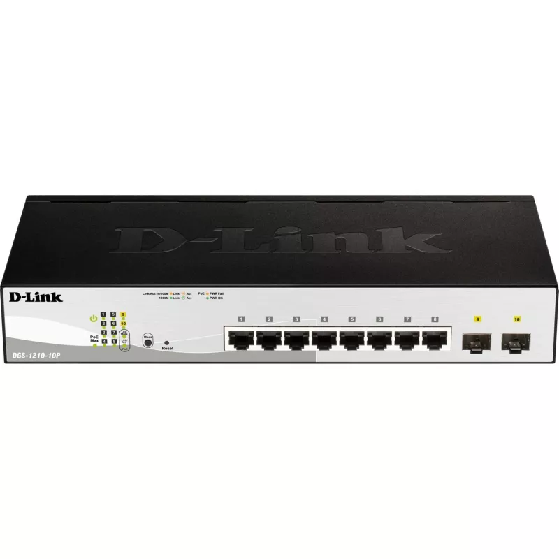 D-Link DGS-1210-10P Pārvaldāms L2 Gigabitu Ethernet (10/100/1000) Power over Ethernet (PoE) 1U Melns