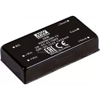 strāvas adapteris Mean Well RDDW20H-15, 20 W, 15 V izeja, ieeja 43–160 V, RoHS
