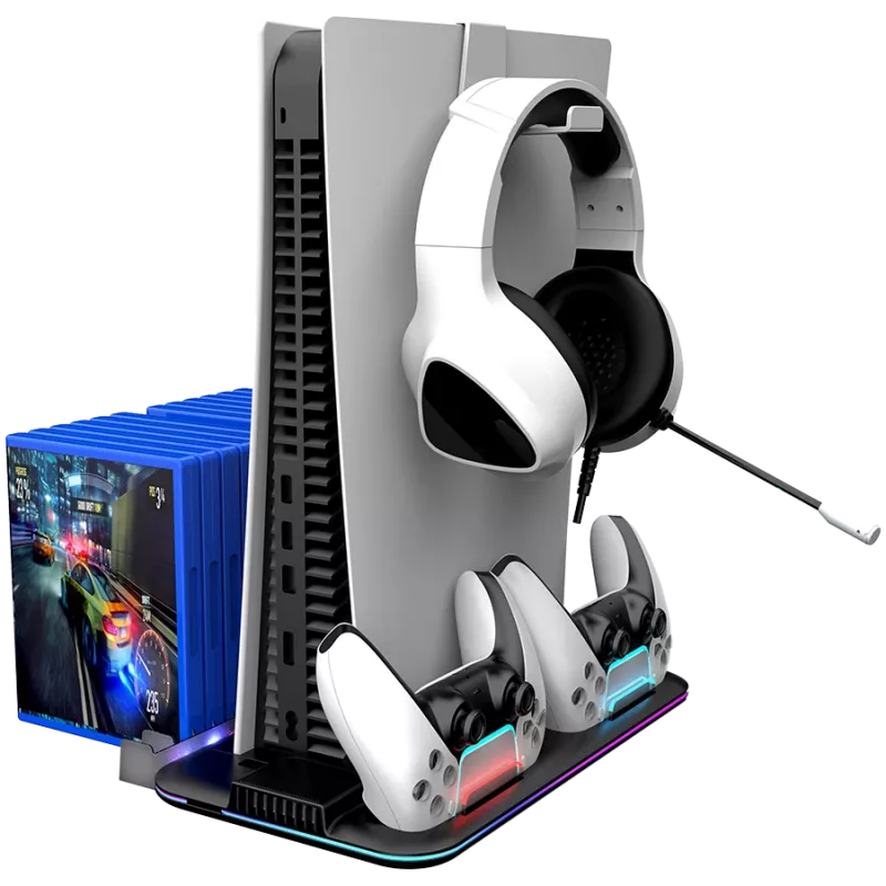Dzesēšanas statīvs CANYON CS-51 RGB PS5 plāns melnā krāsā ar dubultu kontrolieru uzlādi