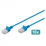 komutācijas kabelis CAT6 U-UTP plāns 1 m, zils, DIGITUS (10 gab.)