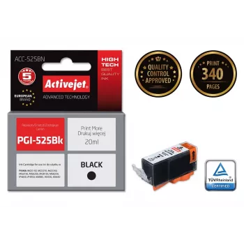 Saderīga tintes kasetne ActiveJet ACC-525BN, melna, pigmenta bāzes, 20 ml, augsta (XL) ietilpība, Canon PGI-525Bk
