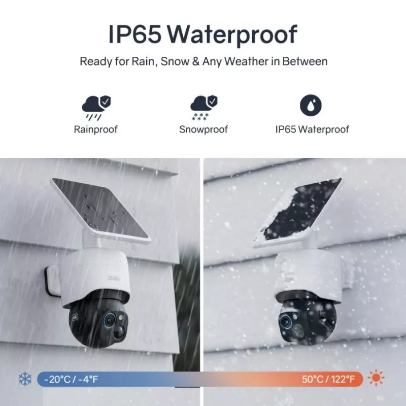 Safemo ST1 SolarCam 4K UHD video, 8x tālummaiņa, 132° skats, nakts redzamība, Wi-Fi 2,4 GHz, 3W saules, balts
