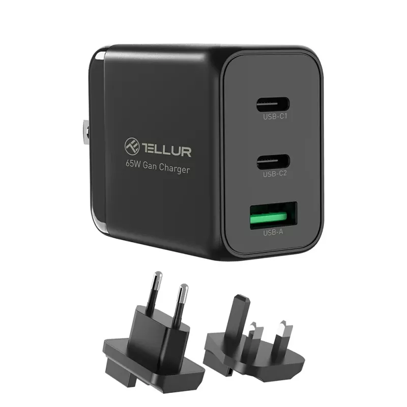 Wall Charger Tellur TLL151451 65W, 3-port (2x USB-C, 1x USB-A)
