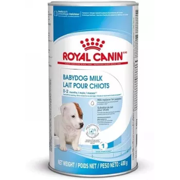 Piena pulveris kucēniem Royal Canin Babydog Milk 400 g — mājputnu garša, 33% olbaltumvielu, 39% tauku, vitamīni un minerālvielas