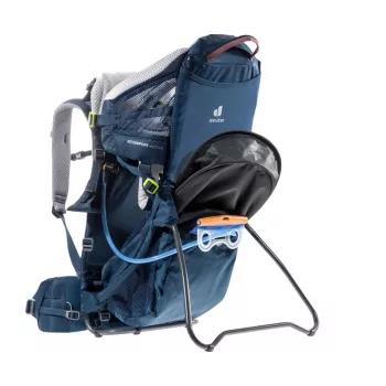 Bērnu pārnēsājamā mugursoma DEUTER Kid Comfort Active — zila, poliamīds, līdz 22 kg, saulessargs, kāju balsts, VariQuick, Lite Air